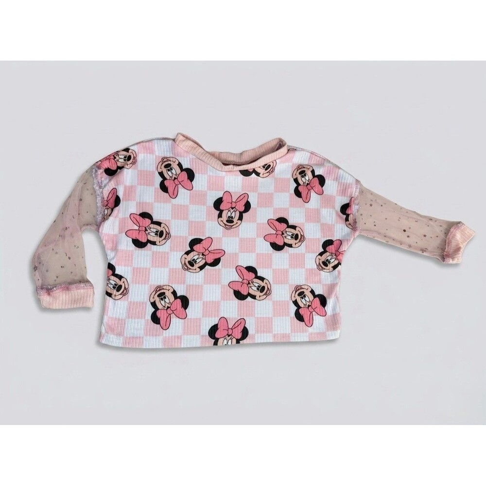 Boutique handmade Minnie Mouse Pink Checkered Top Mesh Sleeves 12-18 months